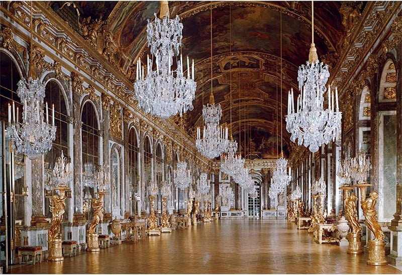 AOFOTO 7x5ft Versailles Palace Mirror Gallery Background Luxury Chandelier Photography Backdrop Sculpture Retro Ceiling Mural Wedding Lovers Adult Portrait Vintage Photo Studio Props Wallpaper - Image 1